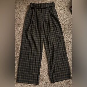 Vince Womens High Rise Wool Blend Pants with belt plaid blue Brown Dress size 2